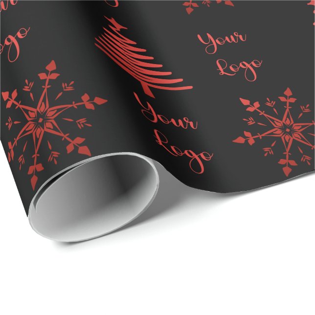 Red Black Chic Weihnachtsbaum Privatkundenlogo Geschenkpapier (Rolleneckpunkt)