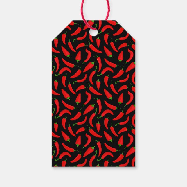 Red Black Chili Pepper Pattern Geschenkanhänger (Vorderseite)
