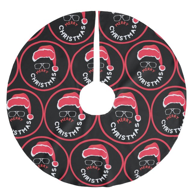 Red Black Christmas Holiday Party Polyester Weihnachtsbaumdecke (Vorderseite)