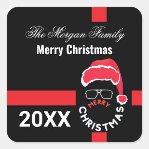 Red Black Christmas Holiday Party Quadratischer Aufkleber