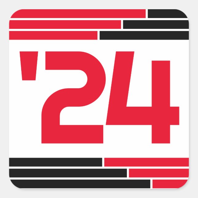 Red & Black Class von '24 Abschluss Quadratischer Aufkleber (Vorderseite)
