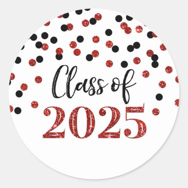 Red Black Confetti Abschluss 2025 Runder Aufkleber (Vorderseite)