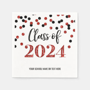 Red Black Confetti Class of 2024 Napkins Serviette