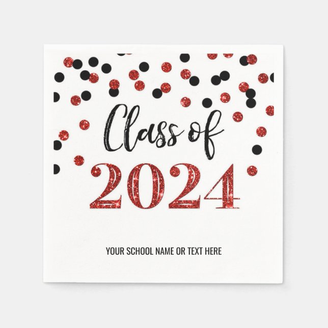 Red Black Confetti Class of 2024 Napkins Serviette (Vorderseite)