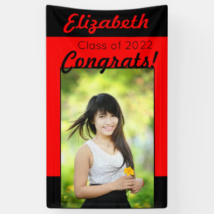 Red & Black Congrats Foto Graduation Party Banner