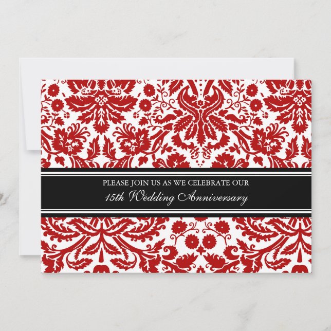 Red Black Damask 15th Anniversary Party Invitation (Devant)