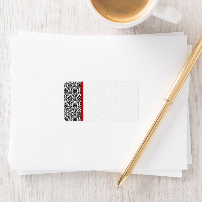 Red & Black Damask #2 Dots Shipping Adressaufkleber (Insitu)