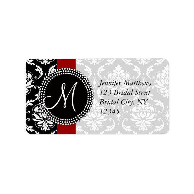 Red Black Damask Address Labels für Hochzeiten Adressaufkleber (Vorne)