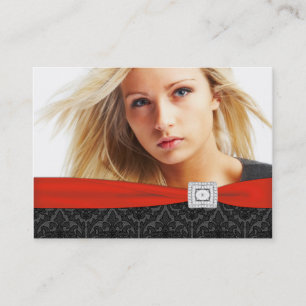 Red Black Damask Foto Business Cards Visitenkarte
