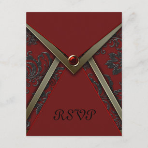 Red Black Damask Gold Trial RSVP Card Karte