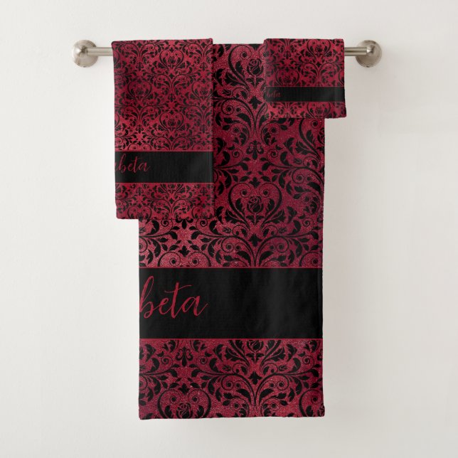 Red Black Damask Gothic Badhandtuch Set (Insitu)