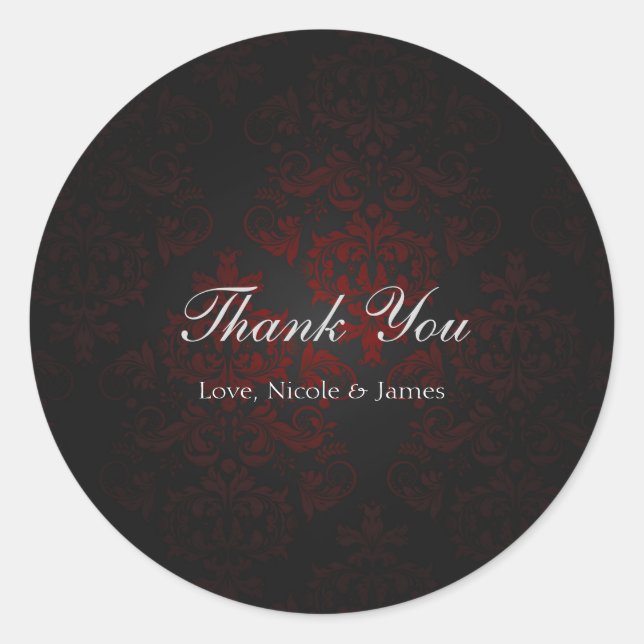 Red & Black Damask Gothic Dark Romantic Runder Aufkleber (Vorderseite)