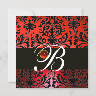 RED BLACK DAMASK MONOGRAM White Ruby Einladung