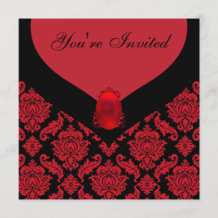 Red Black Damask Party Einladung