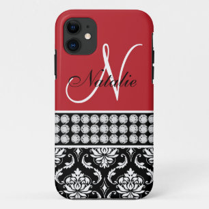 Red Black Damask Printed Diamonds iPhone 5 Fall 11 Hülle
