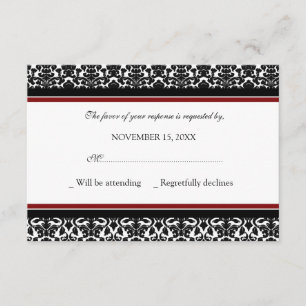 Red Black Damask UAWG Wedding Card RSVP Karte
