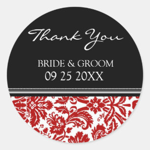Red Black Damask Vielen Dank Gastgeschenk Hochzeit Runder Aufkleber