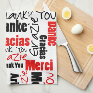 Red Black Danke Word Cloud Geschirrtuch