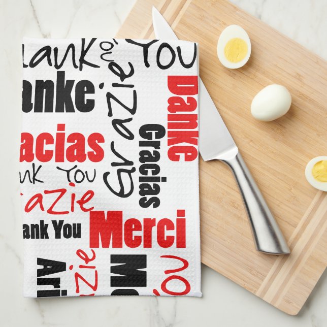 Red Black Danke Word Cloud Geschirrtuch (Viertel Falte)