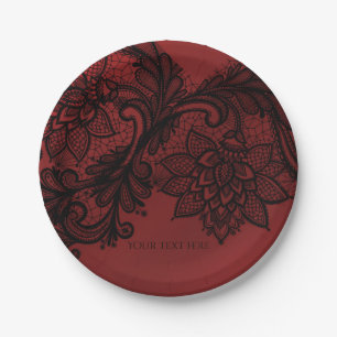 Red & Black Dark Elegance Lace Goth Wedding Party Pappteller