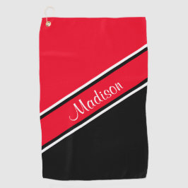 Red Black Diagonal Strip Skriptname Golfhandtuch