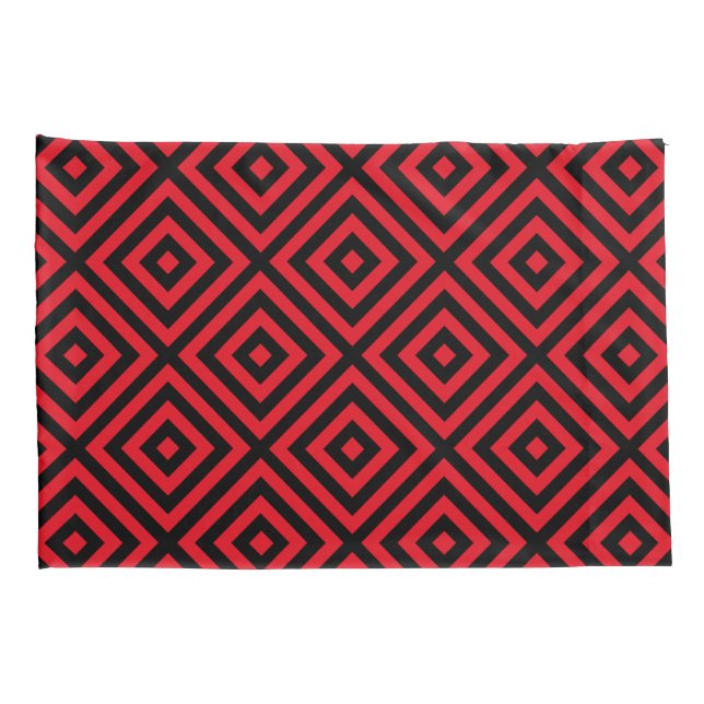 Red Black Diamond Pattern Pillowcase Kissenbezug (Rückseite-Rechts)