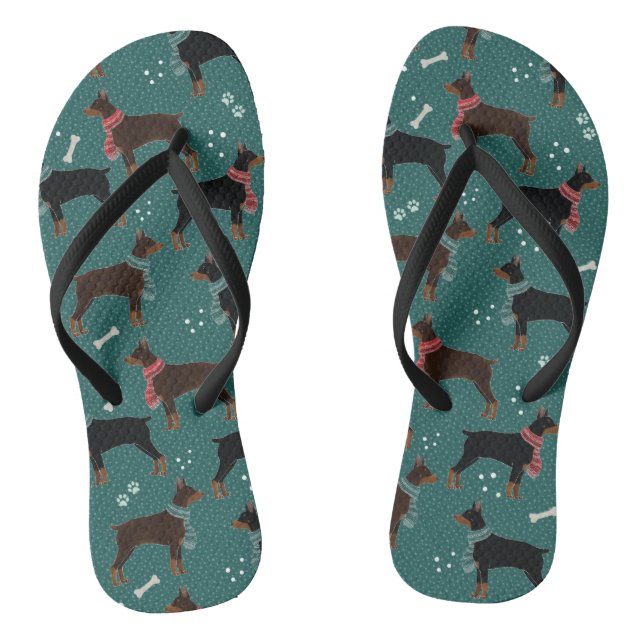Red & Black Dobermans in Scarves Wintermuster Flip Flops (Fußbett)