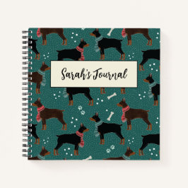 Red & Black Dobermans in Scarves Wintermuster Notizbuch