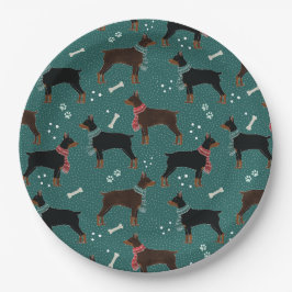 Red & Black Dobermans in Scarves Wintermuster Pappteller