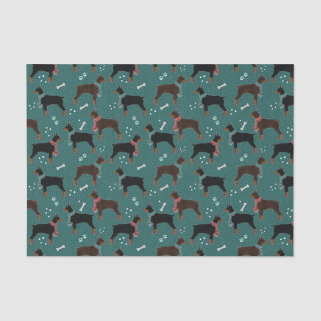Red & Black Dobermans in Scarves Wintermuster Seidenpapier (Vorderseite)