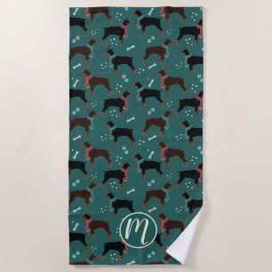Red & Black Dobermans in Scarves Wintermuster Strandtuch