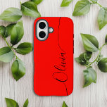 Red Black Elegance Calligraphy Script Name Case-Mate iPhone 14 Hülle<br><div class="desc">Red Black Elegant Calligrafy Script Custom Personalisiert Name iPhone 14 Smart Phone Cases bietet ein modernes und trendig einfaches und stilvolles Design mit Ihrem personalisierten Namen in eleganten handgeschriebenen Kalligraphieskripttypografie auf einem roten Hintergrund. Entworfen von ©Evco Studio www.zazzle.com/store/evcostudio</div>