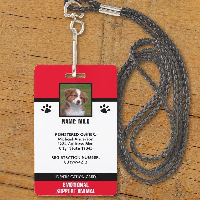 Red & Black Emotional Support Service Tier-ID Ausweis (red white and black emotional support animal service dog id badge)