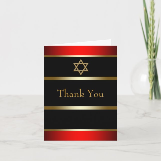Red Black et Gold Bar Mitzvah Merci Cartes (Devant)