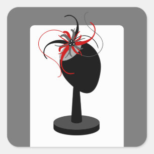 Red & Black Fascinator auf Hutständer Quadratischer Aufkleber