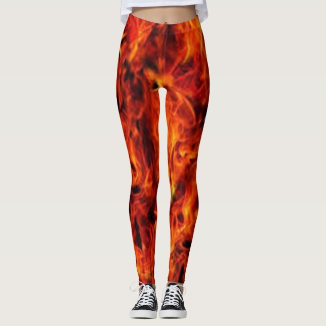 Red Black Flame Modern Chic Hipster FotoCollage Leggings (Vorderseite)