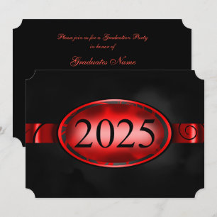 Red & Black Floral Button 2025 Graduation Party Einladung