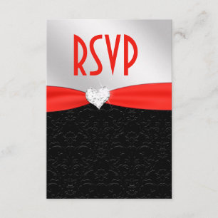 Red Black Floral Damask Diamond Herz UAWG RSVP Karte