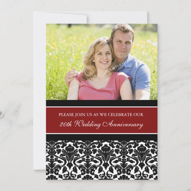 Red Black Foto 20-jährige Party Einladung (Vorderseite)