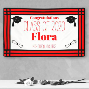 Red Black Geometric Graduation Party Banner