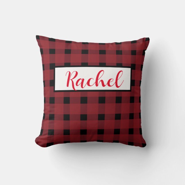 Red Black Gingham Personalisiert Throw Kissen (Vorderseite)