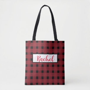 Red Black Gingham Personalisiert Tote Bag Tasche