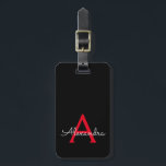 Red Black Girl Script Monogram Name Modern Gepäckanhänger<br><div class="desc">Rot und Schwarz Monogramm Fügen Sie Ihren eigenen Namen Script Signature Pillow. Das Gepäcksack-Tag macht den perfekten 16 Geburtstag,  Hochzeit,  Brautparty,  Babydusche oder Junggeselinnen-Abschied Geschenk für jemanden,  der einen eleganten und modernen Stil Lieben.</div>