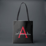 Red Black Girl Script Monogram Name Modern Tasche<br><div class="desc">Schwarz und Rot Elegant Fügen Sie Ihren eigenen Namen Monogram Book Bag. Diese Büchertasche kann auf Ihren Vor- und Vornamen angepasst werden und als Geschenk für Weihnachten,  Geburtstag,  Brautparty oder Hochzeit.</div>