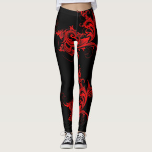 Red & Black Girl Wirbel Design Leggings