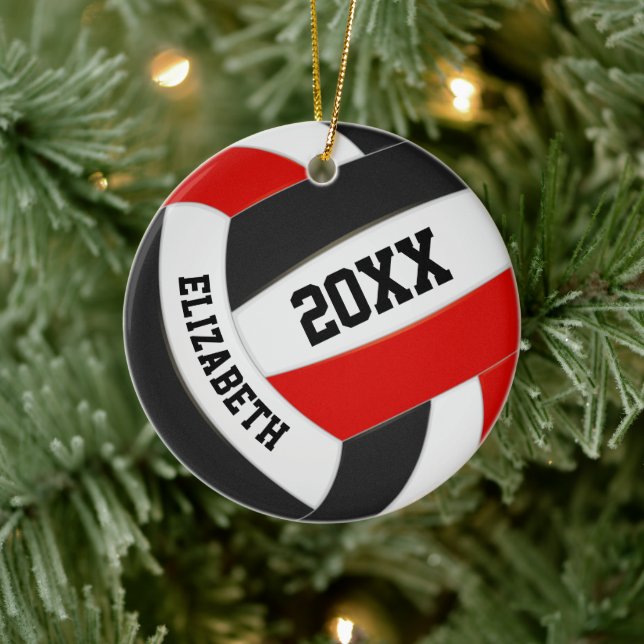 Red Black Girls Boys Team Volleyball Keramik Ornament (Baum)
