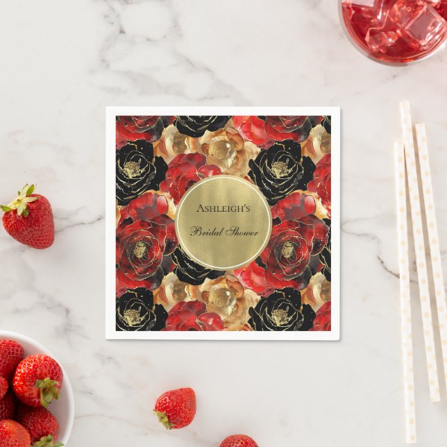 Red Black Glam Floral Brautparty Serviette (Beispiel)