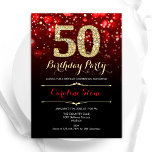 Red Black Gold 50. Geburtstag Einladung<br><div class="desc">50. Geburtstagsfeier Einladung. Elegantes Schwarz-Design mit Imitaten Glitzer Gold. Mit stilvollen Diamanten,  Bokeh-Leuchten und Skript-Schriftart. Männer oder Frauen laden ein. Ideal für eine stilvolle Geburtstagsparty. Personalisieren Sie Ihre persönlichen Daten. Nachricht,  wenn Sie weitere Anpassungen benötigen. Gedruckte Zazzle Einladungen oder Sofortdownload digitalen druckbaren Vorlage.</div>