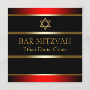 Red Black Gold Bar Mitzvah Einladung