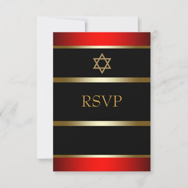 Red Black Gold Bar Mitzvah UAWG RSVP Karte (Vorderseite)
